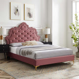 Modway Furniture Sasha Button-Tufted Performance Velvet Twin Bed 0423 Dusty Rose MOD-6787-DUS