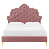 Modway Furniture Sasha Button-Tufted Performance Velvet Twin Bed 0423 Dusty Rose MOD-6787-DUS