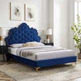 Modway Furniture Sasha Button-Tufted Performance Velvet Twin Bed 0423 Navy MOD-6787-NAV