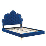 Modway Furniture Sasha Button-Tufted Performance Velvet Twin Bed 0423 Navy MOD-6787-NAV