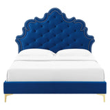 Modway Furniture Sasha Button-Tufted Performance Velvet Twin Bed 0423 Navy MOD-6787-NAV