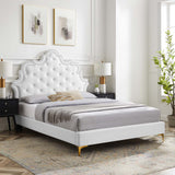 Modway Furniture Sasha Button-Tufted Performance Velvet Twin Bed 0423 White MOD-6787-WHI