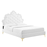 Modway Furniture Sasha Button-Tufted Performance Velvet Twin Bed 0423 White MOD-6787-WHI