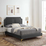 Modway Furniture Novi Performance Velvet Twin Bed 0423 Charcoal MOD-6788-CHA