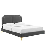 Modway Furniture Novi Performance Velvet Twin Bed 0423 Charcoal MOD-6788-CHA