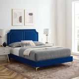 Modway Furniture Novi Performance Velvet Twin Bed 0423 Navy MOD-6788-NAV