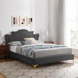Modway Furniture Neena Performance Velvet Twin Bed 0423 Charcoal MOD-6790-CHA