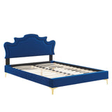 Modway Furniture Neena Performance Velvet Twin Bed 0423 Navy MOD-6790-NAV