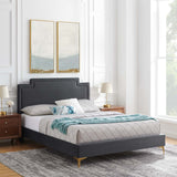 Modway Furniture Liva Performance Velvet Twin Bed 0423 Charcoal MOD-6791-CHA