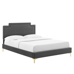 Modway Furniture Liva Performance Velvet Twin Bed 0423 Charcoal MOD-6791-CHA