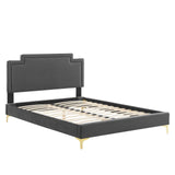 Modway Furniture Liva Performance Velvet Twin Bed 0423 Charcoal MOD-6791-CHA