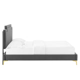 Modway Furniture Liva Performance Velvet Twin Bed 0423 Charcoal MOD-6791-CHA