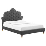 Modway Furniture Sasha Button-Tufted Performance Velvet Twin Bed 0423 Charcoal MOD-6792-CHA