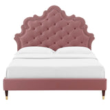 Modway Furniture Sasha Button-Tufted Performance Velvet Twin Bed 0423 Dusty Rose MOD-6792-DUS