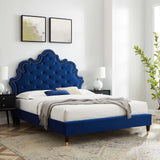 Modway Furniture Sasha Button-Tufted Performance Velvet Twin Bed 0423 Navy MOD-6792-NAV