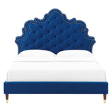 Modway Furniture Sasha Button-Tufted Performance Velvet Twin Bed 0423 Navy MOD-6792-NAV