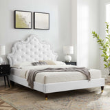 Modway Furniture Sasha Button-Tufted Performance Velvet Twin Bed 0423 White MOD-6792-WHI