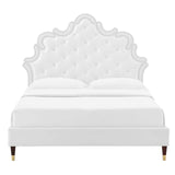 Modway Furniture Sasha Button-Tufted Performance Velvet Twin Bed 0423 White MOD-6792-WHI