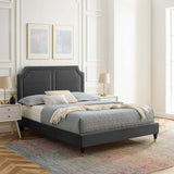 Modway Furniture Novi Performance Velvet Twin Bed 0423 Charcoal MOD-6793-CHA