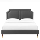 Modway Furniture Novi Performance Velvet Twin Bed 0423 Charcoal MOD-6793-CHA