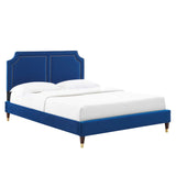 Modway Furniture Novi Performance Velvet Twin Bed 0423 Navy MOD-6793-NAV