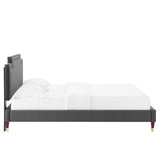 Modway Furniture Liva Performance Velvet Twin Bed 0423 Charcoal MOD-6796-CHA