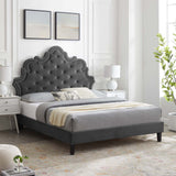 Modway Furniture Sasha Button-Tufted Performance Velvet Twin Bed 0423 Charcoal MOD-6797-CHA