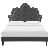 Modway Furniture Sasha Button-Tufted Performance Velvet Twin Bed 0423 Charcoal MOD-6797-CHA