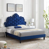 Modway Furniture Sasha Button-Tufted Performance Velvet Twin Bed 0423 Navy MOD-6797-NAV