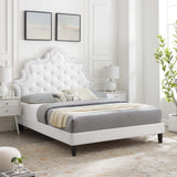 Modway Furniture Sasha Button-Tufted Performance Velvet Twin Bed 0423 White MOD-6797-WHI