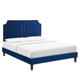 Modway Furniture Novi Performance Velvet Twin Bed 0423 Navy MOD-6798-NAV