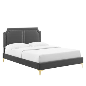 Modway Furniture Novi Performance Velvet Full Bed 0423 Charcoal MOD-6803-CHA