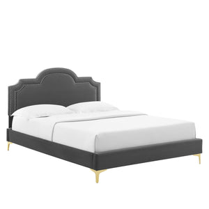 Modway Furniture Aviana Performance Velvet Full Bed 0423 Charcoal MOD-6804-CHA