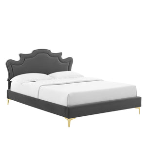 Modway Furniture Neena Performance Velvet Queen Bed 0423 Charcoal MOD-6820-CHA