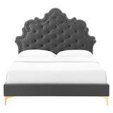 Modway Furniture Sasha Button-Tufted Performance Velvet King Bed 0423 Charcoal MOD-6832-CHA