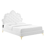 Modway Furniture Sasha Button-Tufted Performance Velvet King Bed 0423 White MOD-6832-WHI