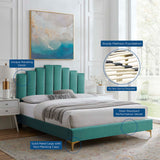 Modway Furniture Elise Twin Performance Velvet Platform Bed MOD-6879-TEA