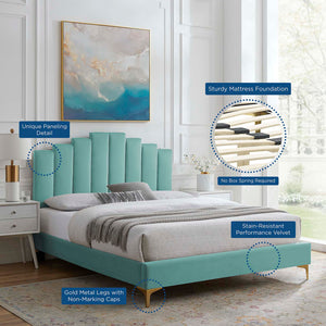 Elise Full Performance Velvet Platform Bed Mint MOD-6880-MIN