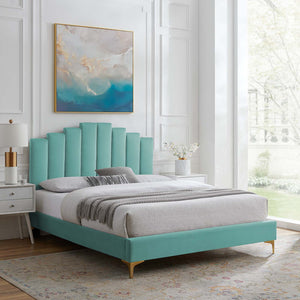 Elise Full Performance Velvet Platform Bed Mint MOD-6880-MIN