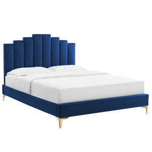 Elise Full Performance Velvet Platform Bed Navy MOD-6880-NAV