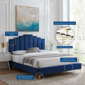 Elise Full Performance Velvet Platform Bed Navy MOD-6880-NAV
