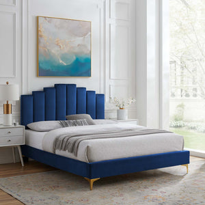 Elise Full Performance Velvet Platform Bed Navy MOD-6880-NAV