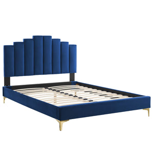 Elise Full Performance Velvet Platform Bed Navy MOD-6880-NAV