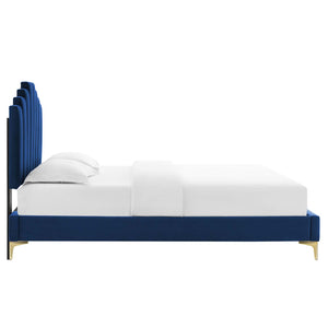 Elise Full Performance Velvet Platform Bed Navy MOD-6880-NAV