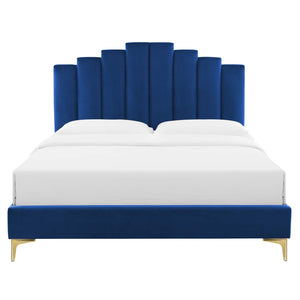 Elise Full Performance Velvet Platform Bed Navy MOD-6880-NAV