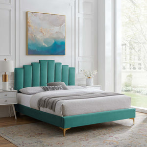Elise Full Performance Velvet Platform Bed Teal MOD-6880-TEA