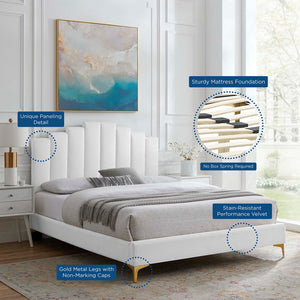 Elise Full Performance Velvet Platform Bed White MOD-6880-WHI