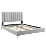 Modway Furniture Reagan Full Performance Velvet Platform Bed 0423 Light Gray MOD-6891-LGR