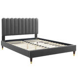 Modway Furniture Reagan Full Performance Velvet Platform Bed 0423 Charcoal MOD-6892-CHA