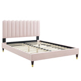 Modway Furniture Reagan Full Performance Velvet Platform Bed 0423 Pink MOD-6892-PNK